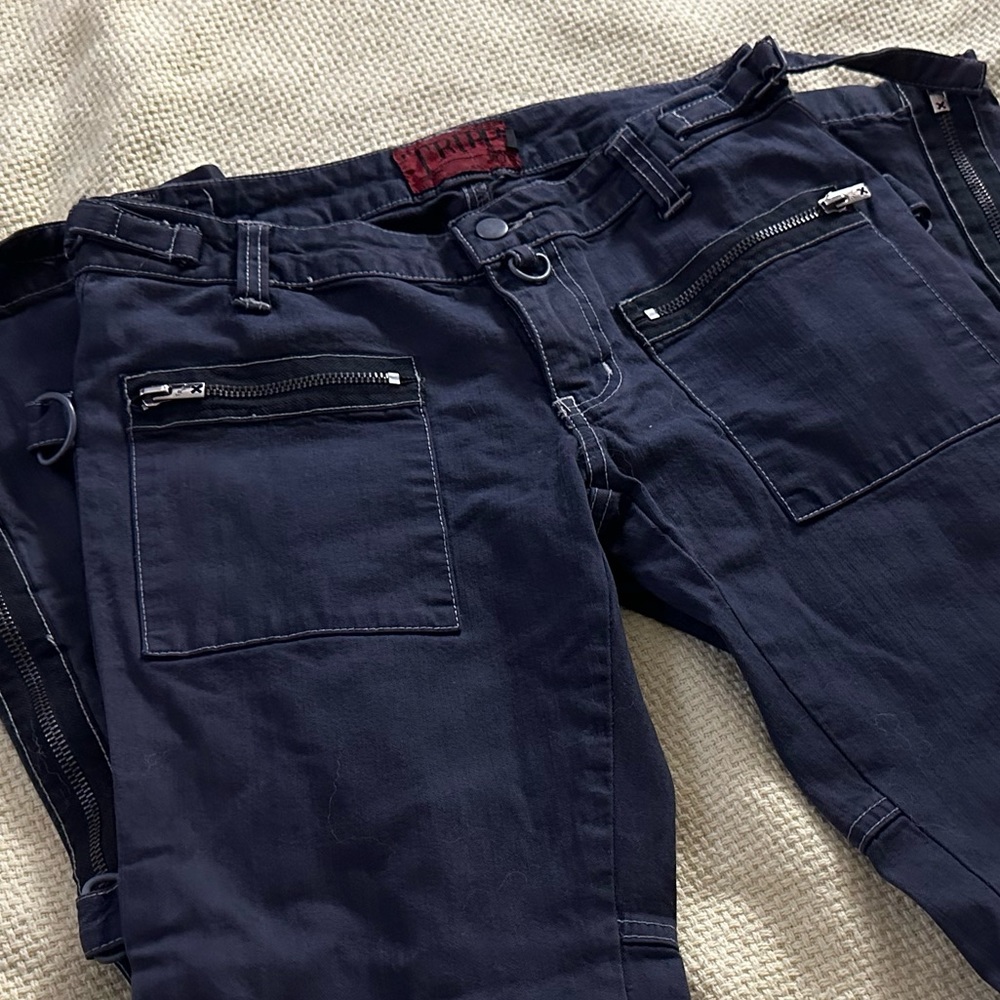 💀 TRIPP NYC Jeans 💀 Dyed Denim Pants, D-Rings, Zippers, White Stitching, Strap